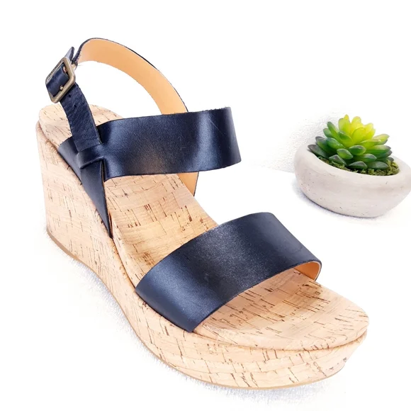 KORK-EASE AUSTIN BLACK LEATHER WEDGE SANDAL - Picture 2 of 16